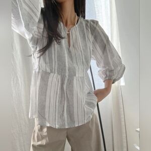 2 For $20 - Banana Republic White and Gray Striped Blouse